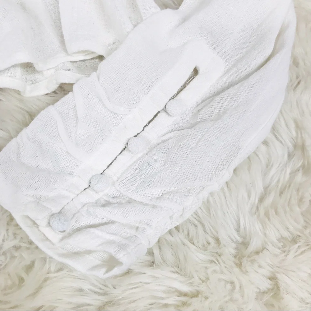 Free People Ivory Smocked Peplum Long Sleeve Blouse